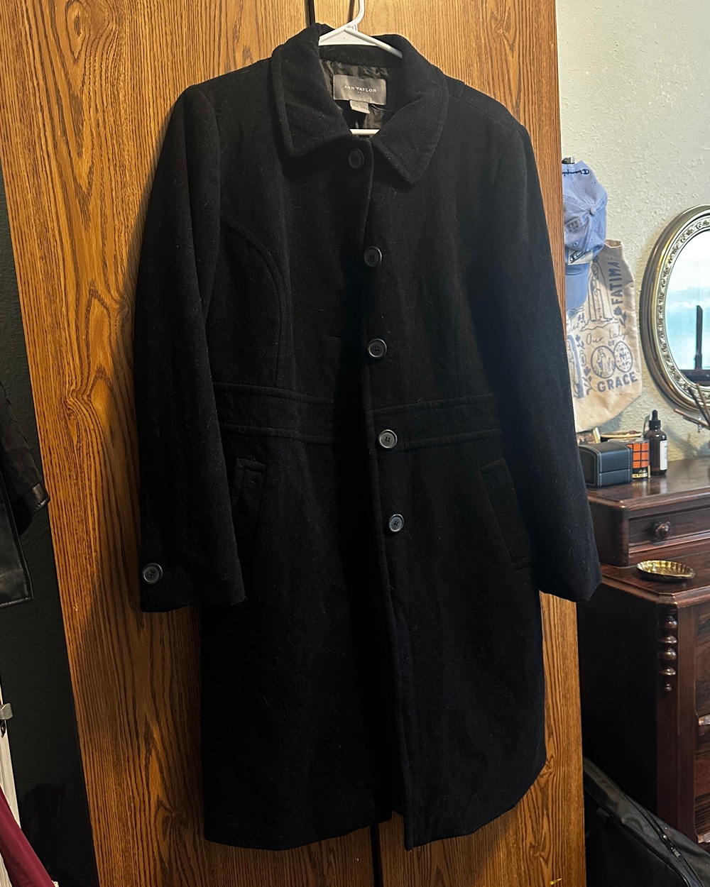 Ann Taylor Black Wool Blend Trenchcoat 12